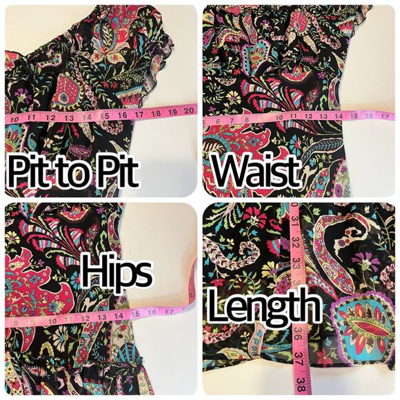 Jessica Howard Black Paisley Sheer Tiered Flutter Sleeve Dress Women Sz 6P - Picture 8 of 9